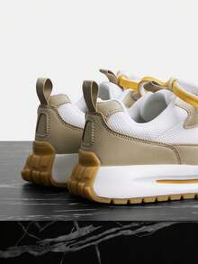 Vate Baskets plateforme respirantes et rembourrées pour femmes. Style casual sport avec semelle épaisse, lacets et blocs de couleurs. Idéales pour le port quotidien, les voyages, le printemps et l'été. Chaussures de sport en maille blanche - Kaki - Voir 4
