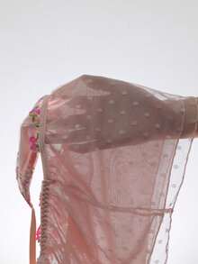 ZzzCrew Sexy Palace Style Embroidered Camisole Pajama Set, New Chiffon Floral Homewear - Pink - View 7