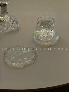 1 Set Scandinavian Style Glass Coaster Set Thick Heat Resistant Asymmetric Pattern Design Modern Home Decor Elegant Tabletop Accessory For Dining Room Kitchen Must Have - Transparent Stained Glass - View 6