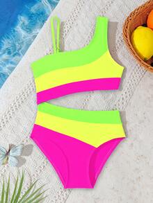 SHEIN Bộ đồ bơi liền thân phối màu dành cho bé gái tuổi teen, thích hợp cho kỳ nghỉ biển, tiệc bể bơi, tiệc bãi biển. - Nhiều màu - Xem 4