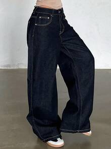 Dazy Tall Tall Women's Relaxed Straight Leg Jeans, Casual City Style - Dark Wash - View 4
