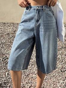 Women's Casual Everyday Wear Denim Bermuda Shorts With Pockets Jorts Summer - Blue - View 8