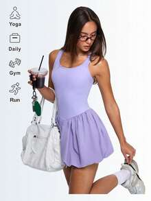 SHEIN Sovereign Charm 女士运动连衣裙，露背交叉设计，网球裙，适合户外运动、休闲跑步，轻盈飘逸。 - 淡紫色 - 查看 4