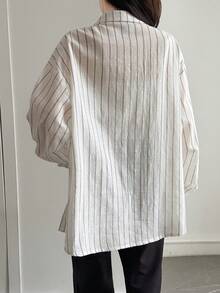 DAZY Áo kiểu nữ dáng rộng tay dài, vai rớt, họa tiết kỳ lân thêu, kẻ sọc, thích hợp cho mùa xuân/thu, đi làm, đi nghỉ mát và mặc hàng ngày. - trắng - Xem 2