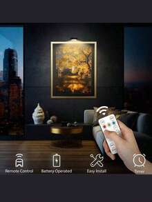 1/3/4/5/6pcs Wireless Metal Wall Lamp, LED Painting Light, Battery Powered, Wireless LED Painting Lamp, Magnetic Wireless Wall Light, Wireless Spotlight, Dimmable Display Light With Remote Control, 3 Lighting Modes, Suitable For Frames, Artworks, Portraits Display, Remote Control Wall Light - نموذج ثلاثة ألوان - مشاهدة 7