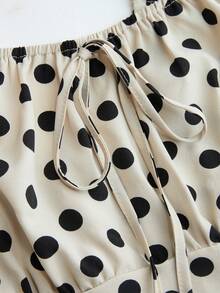 SHEIN Clasi 大码波点连衣裙，优雅可调节肩带休闲夏季女装 - 杏色 - 查看 7