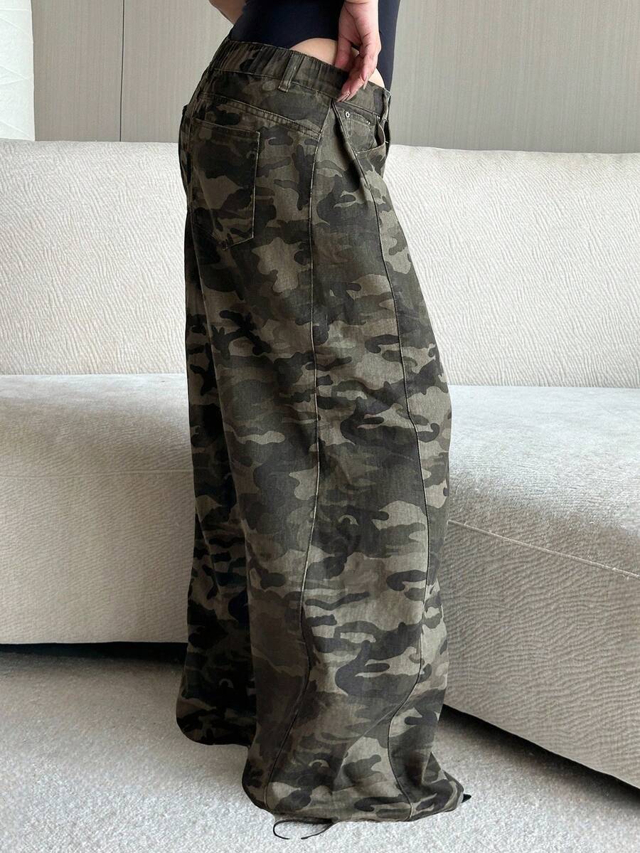 Dazy Plus Quần jean ống đứng dáng rộng màu xanh quân đội cho nữ cỡ lớn, mùa thu dành cho xe mô tô - xanh quân đội - Xem 1