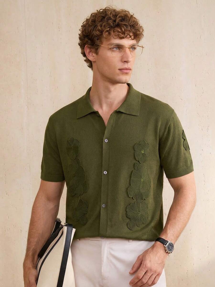 Manfinity CityGents 男士休闲短袖针织衫 男士Polo衫 男士衬衫 - 軍綠色 - 查看 1