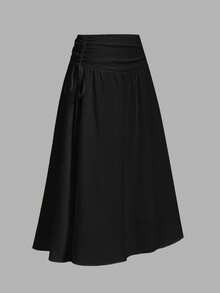 SHEIN MOD Women's Casual Versatile Solid Color Skirt - Black - View 4