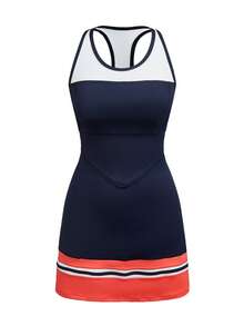 Cheerettes Vestido deportivo de mujer con espalda de tirantes de contraste y shorts - Azul - Ver 13