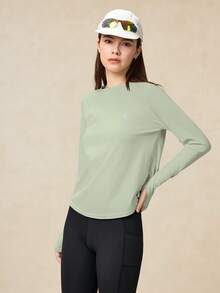 OutZeal 女士户外运动健身上衣，防紫外线，凉爽触感，长袖交叉褶裥带拇指孔 - 淺綠 - 查看 11