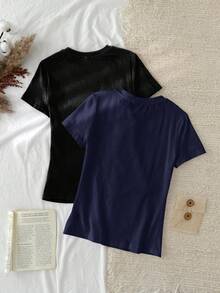Tseoso Set de 2 camisetas interiores de cuello redondo de manga corta, estilo minimalista y casual, adecuadas para primavera/verano - Multicolor - Ver 2