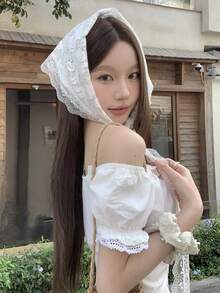 DAZY 女士花卉蕾丝侧结时尚半身裙 - 白色 - 查看 8