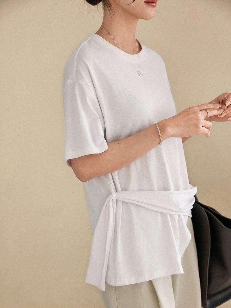 Women's Solid Color Round Neck Loose Casual Versatile T-Shirt Business Casual Woman
