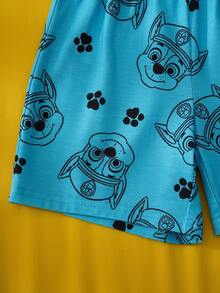 SHEIN | PAW Patrol Bộ đồ ngủ mùa hè tay ngắn cổ tròn in hình hoạt hình dễ thương, kiểu dáng thường ngày, dành cho bé trai. - Màu xanh Cadet - Xem 10
