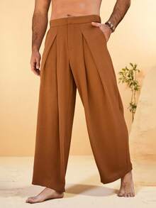 VENTUSAIL Men's Embroidered Brown Pleated Elegant Casual Pants, Suitable For Spring And Summer Brown Pants High Waisted Pants Wide Leg Pants Pleated Pants Men's Pants Baggy Pants Boho Pants Men Linen Pants Summer Pants Old Money,Daily Leisure, Weekend Trips, Outdoor Activities, Travel Expeditions, Relaxed Work Environments Or Semi-Formal Occasions, Boyfriend/Husband Gift, Anniversary /Birthday Gift Party Summer Vacation Holiday,Wedding,Spring To Summer Men Cruise Outfit Yacht Outfit Men Men Beach Outfit - Rust Brown - View 1