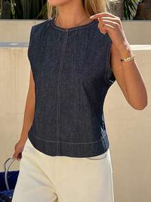 DAZY Women's Casual Sleeveless Denim Top - Blue - View 4
