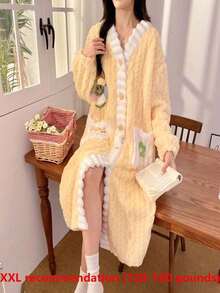 Women's Thick Fleece Bathrobe & Sleepwear Set, Autumn/Winter Women's Warm Winter Robe, Cute Sleepwear, Long Sleeve Bathrobe, Sleepwear,Bathrobe Women, Bathrobe, Bathrobes For Women, Back To School Outfit, - Multicolor - View 10