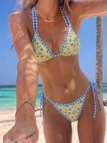 Swim Mod Nuevo conjunto de bikini con estampado floral pequeño para primavera/verano - Multicolor - Ver 4