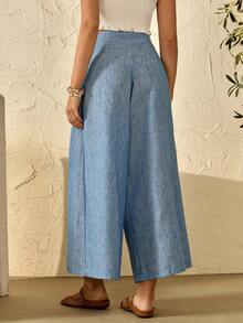 Bóhologie Pantalones rectos de tiro alto con aspecto de mezclilla vintage, de tela sintética - Azul - Ver 2