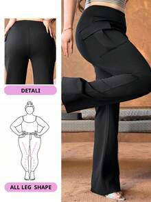 REIGN AVE Elastic Fitted Side Pocket Flared Leg Ankle Length Pants, Black, All Season - Black - View 10
