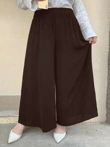 Dazy Plus Quần ống rộng/Quần culottes trơn màu cỡ lớn, tối giản và thời trang, phù hợp với quần áo mùa hè, mùa thu, quần giáo viên - Màu nâu  Mocha - Xem 7