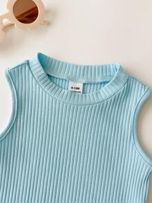 SHEIN 4件套女宝宝可爱纯色针织连体衣套装，夏季款 - 彩色 - 查看 5