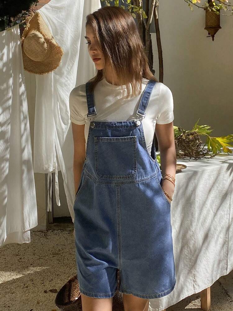 Women's Solid Color Sleeveless Fashionable Denim Jumpsuit For Summer