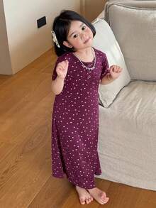 Dazy Kids 女童圆领短袖睡袍家居服夏季 - 紅色 - 查看 4