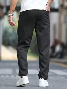 Manfinity CasualCool 纯色宽松休闲裤，带口袋，抽绳腰带，简约百搭，适合日常穿着。 - 黑色 - 查看 2