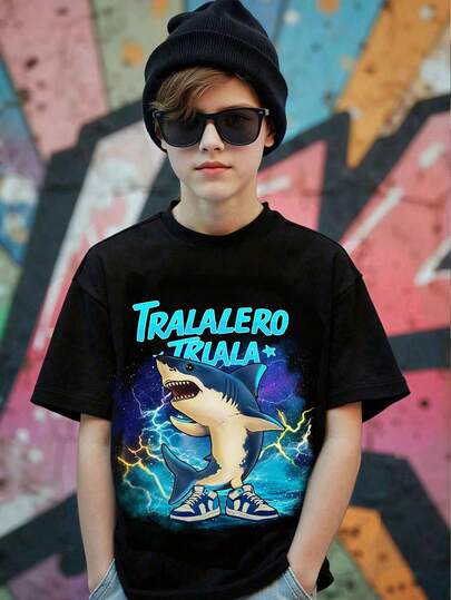 Tween Boys New Arrival Casual Minimalist Y2K Style English Letter, Sports Vibe Retro American, Round Neck Short Sleeve T-Shirt Suitable For Spring & Summer