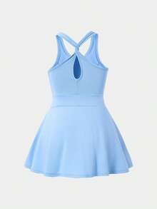 SHEIN Váy maxi liền quần dệt kim màu trơn cho bé gái - Nhiều màu - Xem 6