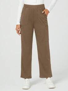 TaskEZ Pantalones de uniforme de unicolor con múltiples bolsillos - Caqui - Ver 3