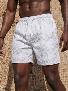 Palasendo Men's Front Lace-Up Pocket All-Over Print Casual Beach Shorts,Hawaiian - White - View 3