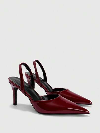 CUCCOO BIZCHIC Women Shoes Spring And Autumn New Burgundy Mirror Pointed Head Thin Heel High Heel Low Vamp Women's High Heel Shoes Empty Shoes Daily Versatile Commuter Office Workers Business Dinner Party Wear Women's Shoes
