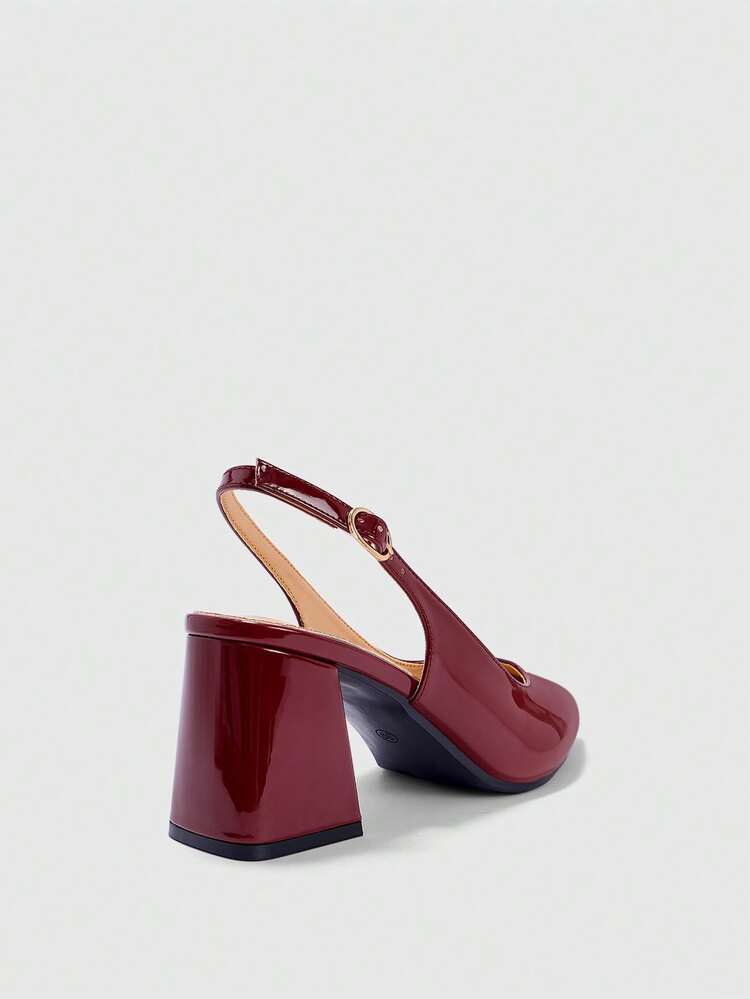 CUCCOO BIZCHIC Women Shoes Pointed Thick High Heel Burgundy Back Strap Women's High Heel Shoes Stylish Simple Sexy Elegant Daily Commuter Banquet Slingback Shoes Party Women's Shoes