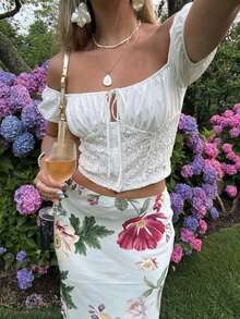 KARISMINA 女士休闲浪漫度假海滩日常白色衬衫，春夏款 - 白色 - 查看 15