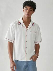 SWAVVY Men's Fashionable Short Sleeve Shirt, Spring/Summer - White - View 2