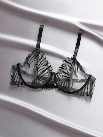 1 pezzo Reggiseno sexy con ferretto, taglie comode, con ricamo a codice a barre nero