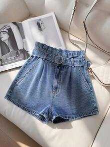 GlowEve 女士休闲百搭日常牛仔短裤，带口袋 - 藍色 - 查看 2