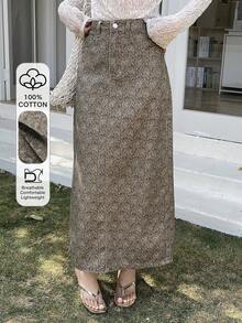 DAZY Falda vaquera casual de cintura regular, suelta y recta con estampado para uso diario - Marrón - Ver 1