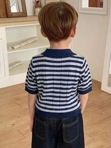 Dazy Kids 儿童秋季服装 男童条纹短袖毛衣 夏季 - 藏蓝色 - 查看 2