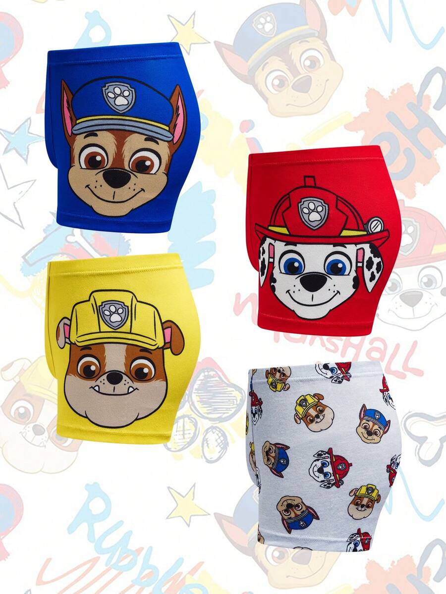 SHEIN | PAW Patrol 4 chiếc quần boxer cho bé trai, màu xám, xanh dương, đỏ, vàng với hình ảnh chú cún con dễ thương. - Nhiều màu - Xem 1