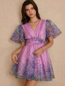 Aveloria Rosie Đầm ngắn tay cổ chữ V, thắt eo, chất liệu organza, kiểu dáng ngọt ngào, thích hợp cho kỳ nghỉ. Hàng mới về. - Nhiều màu - Xem 7