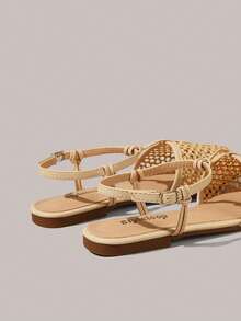 Styleloop Giày sandal đế bằng quai dệt dành cho nữ, kiểu dáng nghỉ dưỡng Boho Chic Retro American Western, giày dự tiệc, giày lười thoải mái, kiểu Mary Jane, thích hợp cho mùa nghỉ lễ, xuân và hè. - Màu vàng - Xem 5