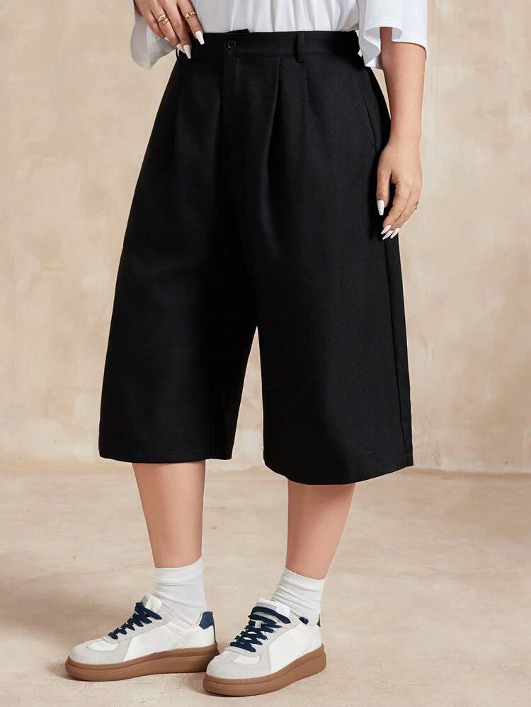 Dazy Plus Plus Size Women Casual Loose Bermuda Shorts, Solid Color, Spring/Summer