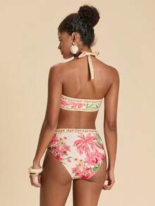 Travachic Bộ bikini gợi cảm buộc dây phía trước, họa tiết hoa, dành cho nữ, thích hợp mặc đi biển mùa hè. - Nhiều màu - Xem 2