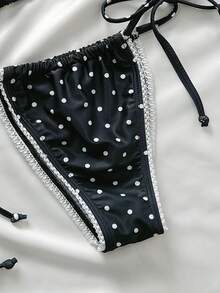 Swim Mod Women's Random Floral Trim Halter Bikini Set, Spring/Summer - Black and White - View 5