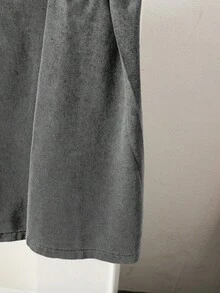 SHEIN Đầm denim wash phong cách Y2K đa năng dành cho bé gái tuổi teen, đầm ống rộng dáng retro với eo chun co giãn và thiết kế khoét rỗng. - Xám - Xem 7