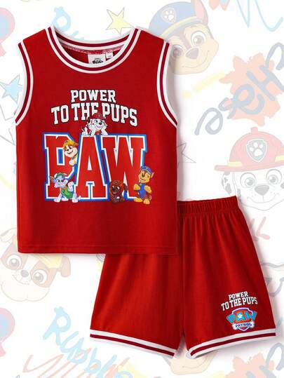 SHEIN | PAW Patrol Bộ 2 món đồ thể thao năng động, vui nhộn dành cho bé trai, gồm áo ba lỗ cổ tròn và quần short, bộ đồ thoải mái thường ngày, phiên bản hợp tác.